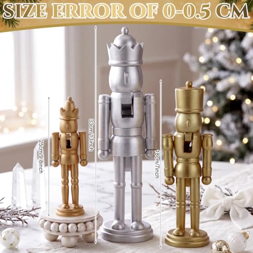 Christmas Nutcracker Ornaments Set - Gold Silver Wooden Decor, Champagne Variation