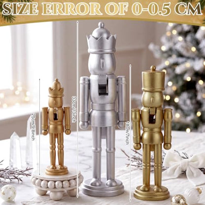 Christmas Nutcracker Ornaments Set - Gold Silver Wooden Decor, Champagne Variation