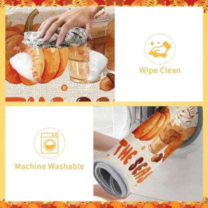 Fall Football Pumpkin Kitchen Rugs Set - 16x28 Inch, 2 Pieces