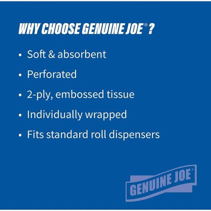 Genuine Joe Standard Bath Tissue, 3" x 4", 2-Ply, 400 Sheets/Roll, 96 Count