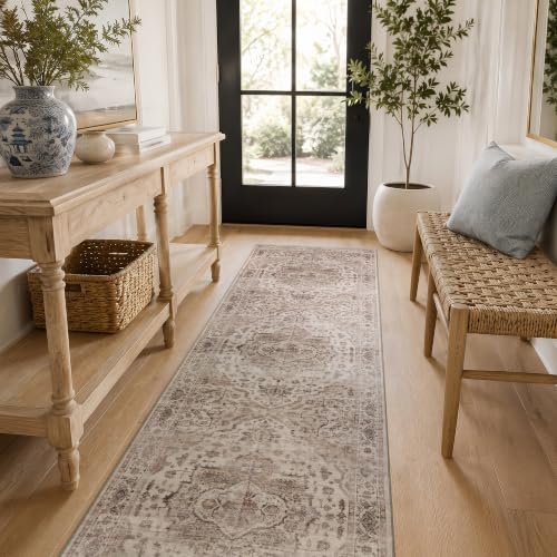Rugshop Vintage Medallion Area Rug 2'x6' Cream Non-Slip Machine Washable Runner