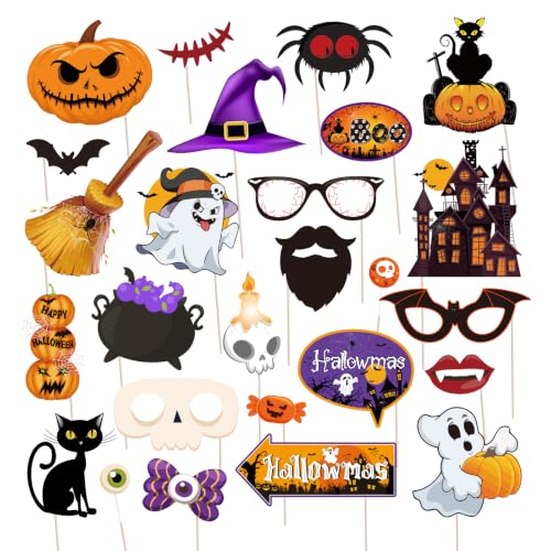 Halloween Photo Booth Props Kit 26 Pieces Spooky Party Decorations