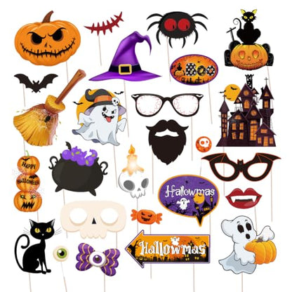 Halloween Photo Booth Props Kit 26 Pieces Spooky Party Decorations