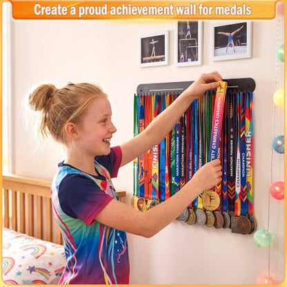 Heavy Duty Medal Hanger Display Rack Wall Mount - 24 Inch, 30 Hooks, Black