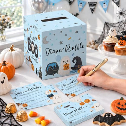 Halloween Baby Shower Diaper Raffle Box & Tickets - Ghost Pumpkin Bat Design