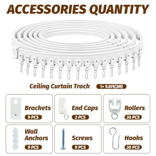 White Flexible Ceiling Curtain Track System 9.8 ft - Bendable & Cuttable