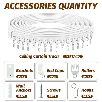 White Flexible Ceiling Curtain Track System 9.8 ft - Bendable & Cuttable