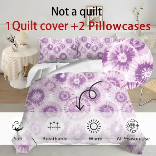 Twin Size Duvet Cover Set with Pillowcases - Purple Tie Dye Bedding, All-Season Soft Polyester, 3 Pieces - Variation: Purple Tie Dye / Twin/Twin XL
