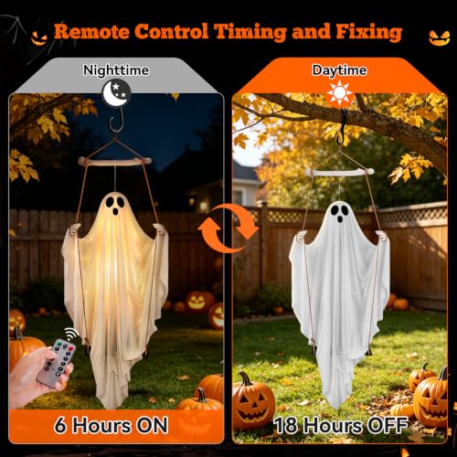 Outdoor Hanging Ghost Decor - 5FT White Swing Ghost with Remote Control Variation