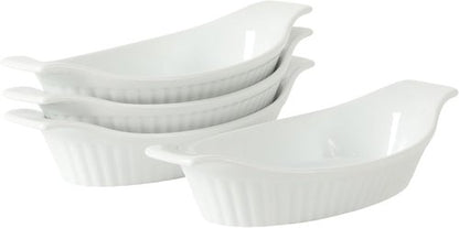 Gibson Home Gracious Dining Oval Au Gratin Baking Dishes - 4-Piece Set, 9 oz Ceramic Casserole Bowls, White