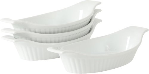Gibson Home Gracious Dining Oval Au Gratin Baking Dishes - 4-Piece Set, 9 oz Ceramic Casserole Bowls, White