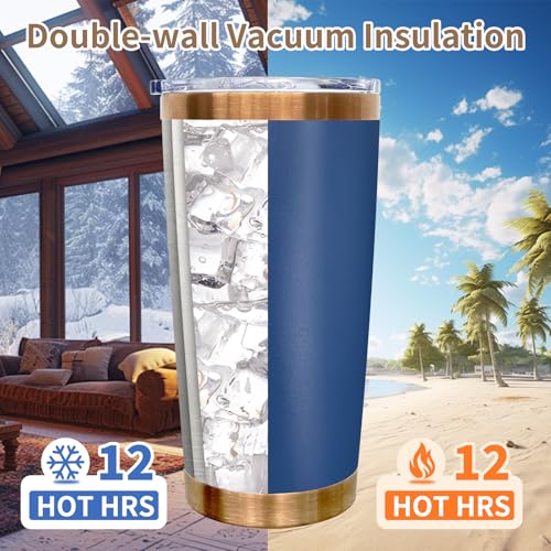 20 oz Insulated Stainless Steel Tumbler with Lid Navy - Durable Travel Mug