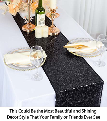 Black Sequin Table Runner 5 Pack 12x108 Inch Sparkling Party Decor for Weddings & Events