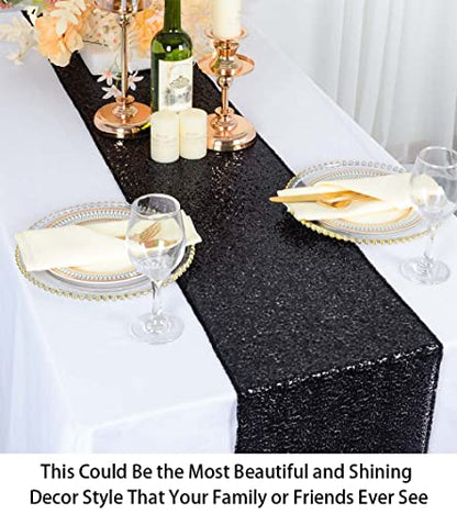Black Sequin Table Runner 5 Pack 12x108 Inch Sparkling Party Decor for Weddings & Events