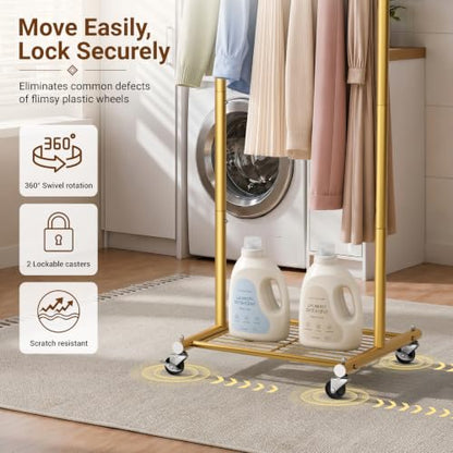MISSLO Gold Small Clothes Rack 18-Inch Arched Style with Wheels and Shelves
