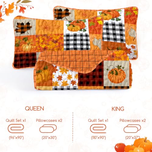 Thanksgiving Fall Quilt Set Queen Size Orange Patchwork Bedspread