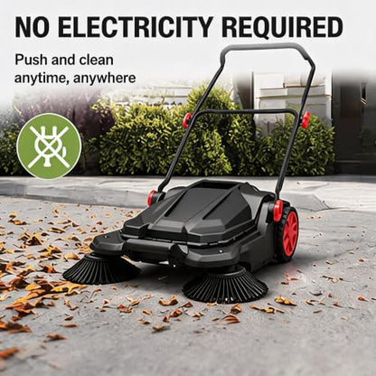 Manual Push Floor Sweeper for Garage Driveway & Outdoor Cleaning