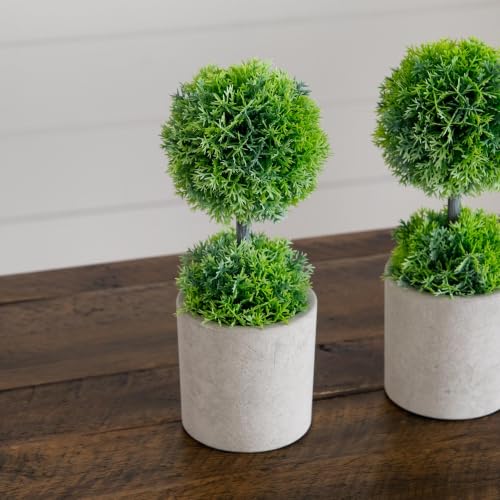 Artificial Mini Cedar Topiary Set of 2 - Cedar Ball - 9 Inch