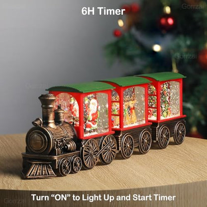 Santa Claus Train Snow Globe Lantern with Timer - Christmas Indoor Decor