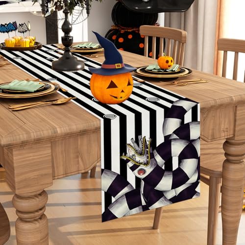 Black Striped Halloween Table Runner for Home Decor - 13x72 Inches