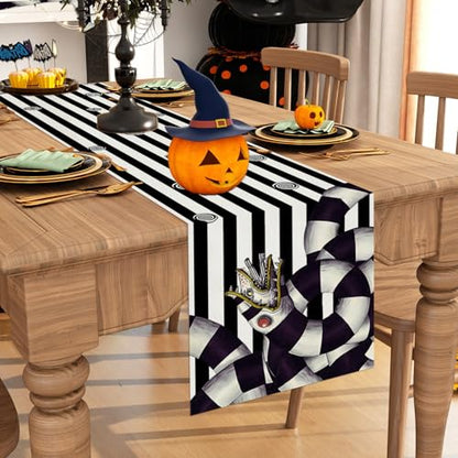 Black Striped Halloween Table Runner for Home Decor - 13x72 Inches