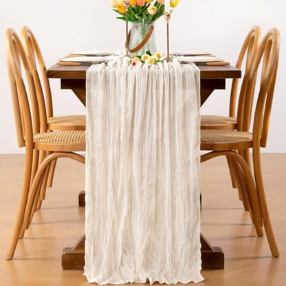 Ivory White Cheesecloth Table Runner 3 Pack - Boho Fall Gauze Linen