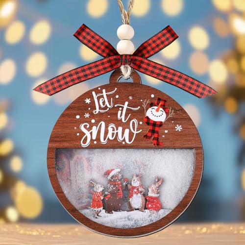 Funny Wooden Christmas Ornament Set - Brown Rabbit & Santa Decorations - Holiday Tree Decor