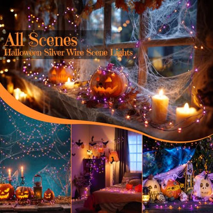 Halloween Fairy Lights with Timer - Orange & Purple Battery-Operated Mini String Lights