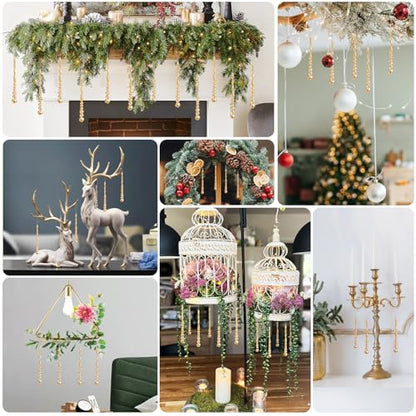 12PCS Crystal Icicle Christmas Tree Ornaments - Gold Glass Beads Hanging Decor