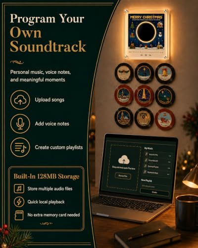 Mini Vinyl Record Player Fridge Magnet Set 1-Pc with NFC & Customizable Music