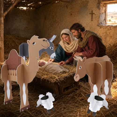 Nativity Animal Stand Up Cardboard Cutouts - 5 Pcs Christmas Nativity Scene Decorations - Variation: Nativity Animal