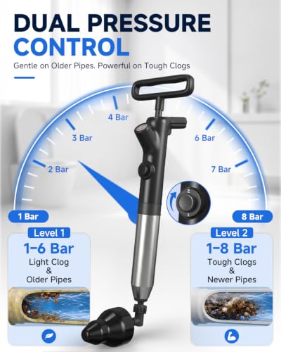 High Pressure Toilet Plunger Black - Heavy Duty Drain Blaster for Clogs
