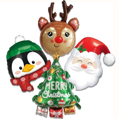 Christmas Balloon Set with Reindeer, Tree, Penguin & Santa - Green C