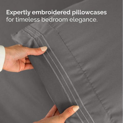 Flex Top Split Head King 4 Piece Sheet Set - Comfy Breathable & Cooling Bed Sheets Set - Hotel Luxury Bedding for Women, Men, Kids, Teens, Boys & Girls - Deep Pockets, Soft and Oeko-Tex - Dark Grey