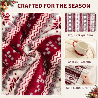 Christmas Plush Sofa Cover for Pet, Single Seater 28x28 Inches - Dark Red