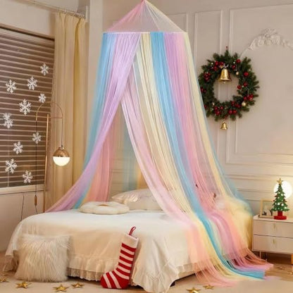 Girls Bed Canopy Rainbow Fly Netting - Breathable & Cute for Bedroom Decor