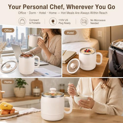 Beige 6-in-1 Portable Electric Stewing Cup with Filter, 27 Oz