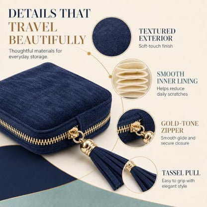 Small Travel Jewelry Organizer Case with Blue Velvet Interior - Compact & Portable
