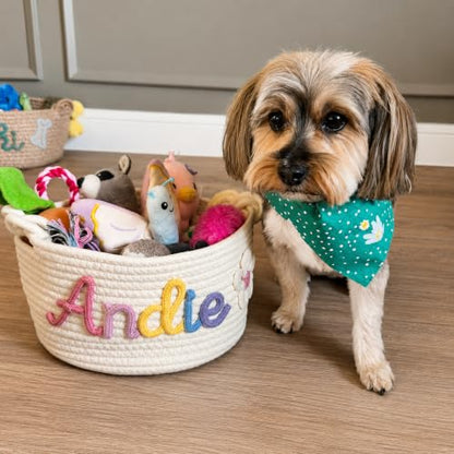 Personalized Dog Toy Basket with Name - Custom Pet Toy Storage Bin - Pet Basket