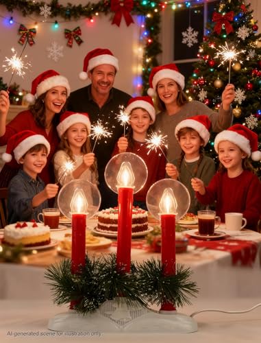 Christmas Window Candles Set - Red Electric Candle Lights with 3 Bulbs - Safe & Flicker-Free, Plug-In Holiday Decor