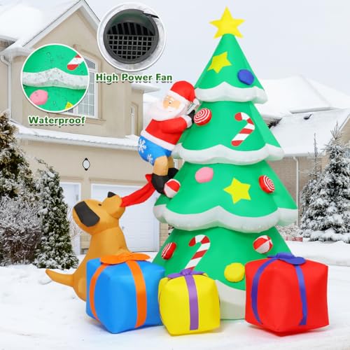 7 FT Inflatable Christmas Tree with LED Lights, Outdoor Yard Decor, Claus & Gift Boxes