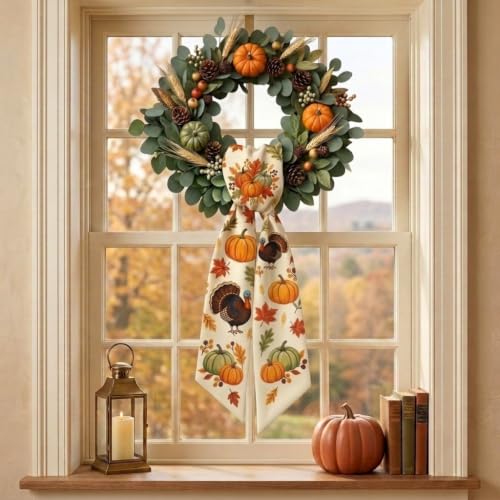 Fall Thanksgiving Wreath Sash - Seasonal Front Door Decor, 1 Piece