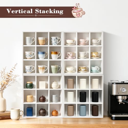 White 9-Grid Coffee Mug Wall Display Rack, Floating Organizer Shelf