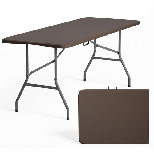 FDW 6 Foot Folding Table, Portable Plastic Table with Carrying Handle Perfect for Indoor, Outdoor, Party, Dining, Wedding, Events, Camping, Brown