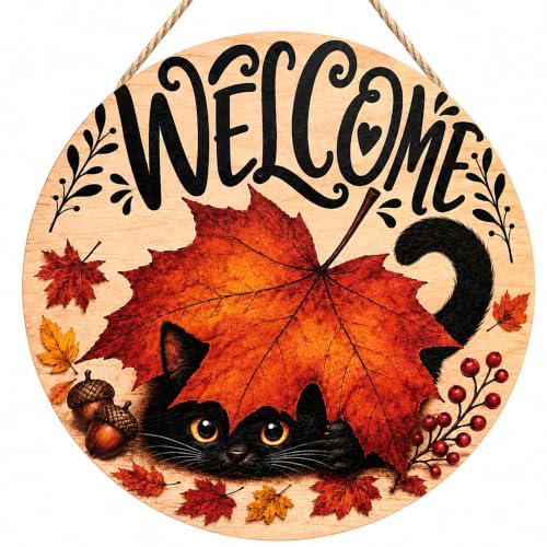 Fall Decor - Autumn Welcome Sign for Front Door - Orange Black - Thanksgiving Wreath