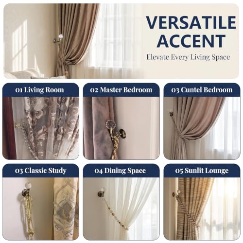 Bronze Crystal Aluminum Alloy Curtain Holdbacks - 2 Pack, Elegant Tiebacks with Hardware