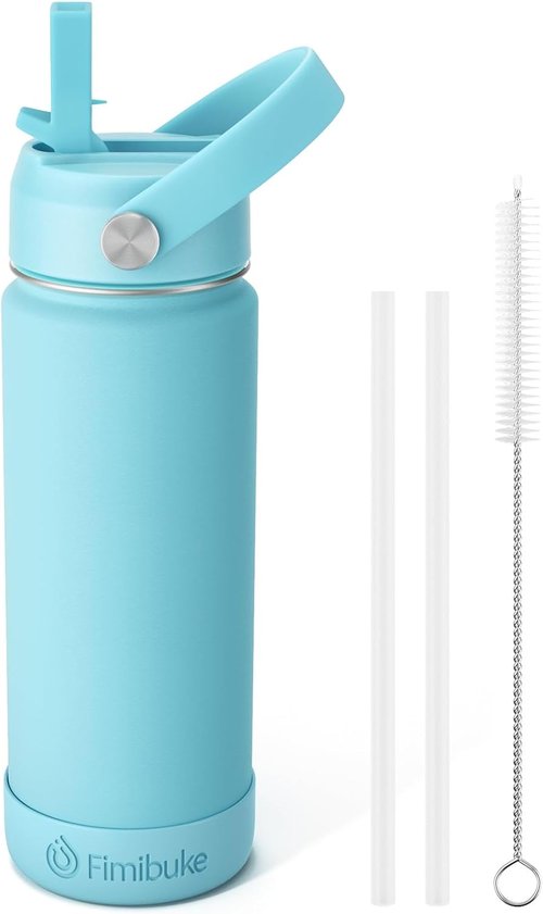 Fimibuke Kids Insulated Water Bottle - 18oz BPA-Free Stainless Steel Tumbler with Straw | Leak-Proof Design, Sky Color