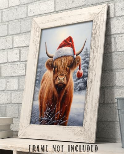 Christmas Wall Decor Highland Cow Poster - 11x14 Unframed Farmhouse Art Print
