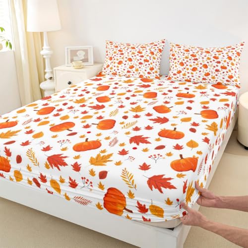 Happy Fall Kids Bed Sheets Set Queen Size - Yellow, Soft & Cute