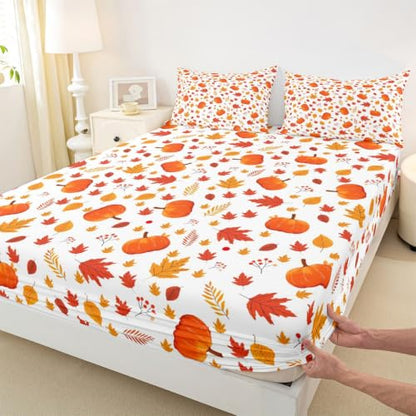 Happy Fall Kids Bed Sheets Set Queen Size - Yellow, Soft & Cute